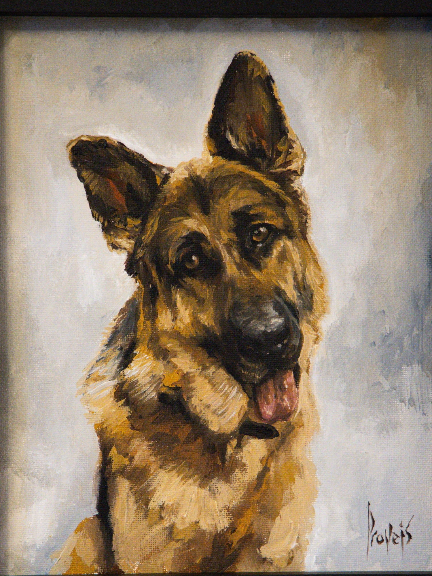 Bespoke German Shepherd pet portrait oil painting by London artist Aivis Provejs