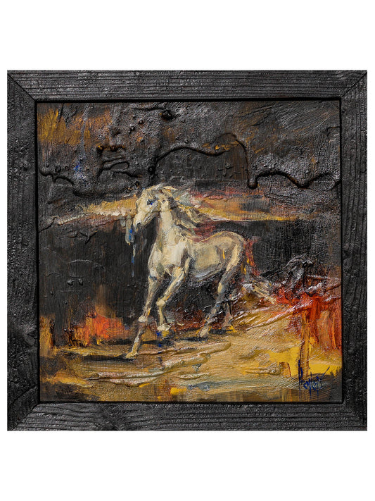 Oil Painting, Textured Panel, Home Decor, Classic Art, Fine Art, Provejs London, Aivis Provejs, Art, Painting, Horse, White, Dark