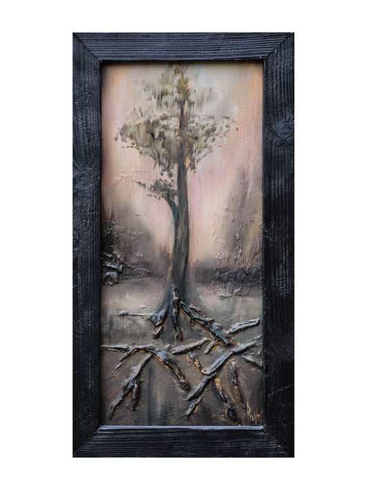 Oil Painting, Textured Panel, Home Decor, Classic Art, Fine Art, Provejs London, Aivis Provejs, Art, Painting, tree of life, brown, beige, black